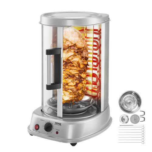 SucceBuy Shawarma Grill Machine Vertical Chicken Shawarma Cooker Machine Electric Stainless Steel Broiler Gyro Rotisserie Oven D