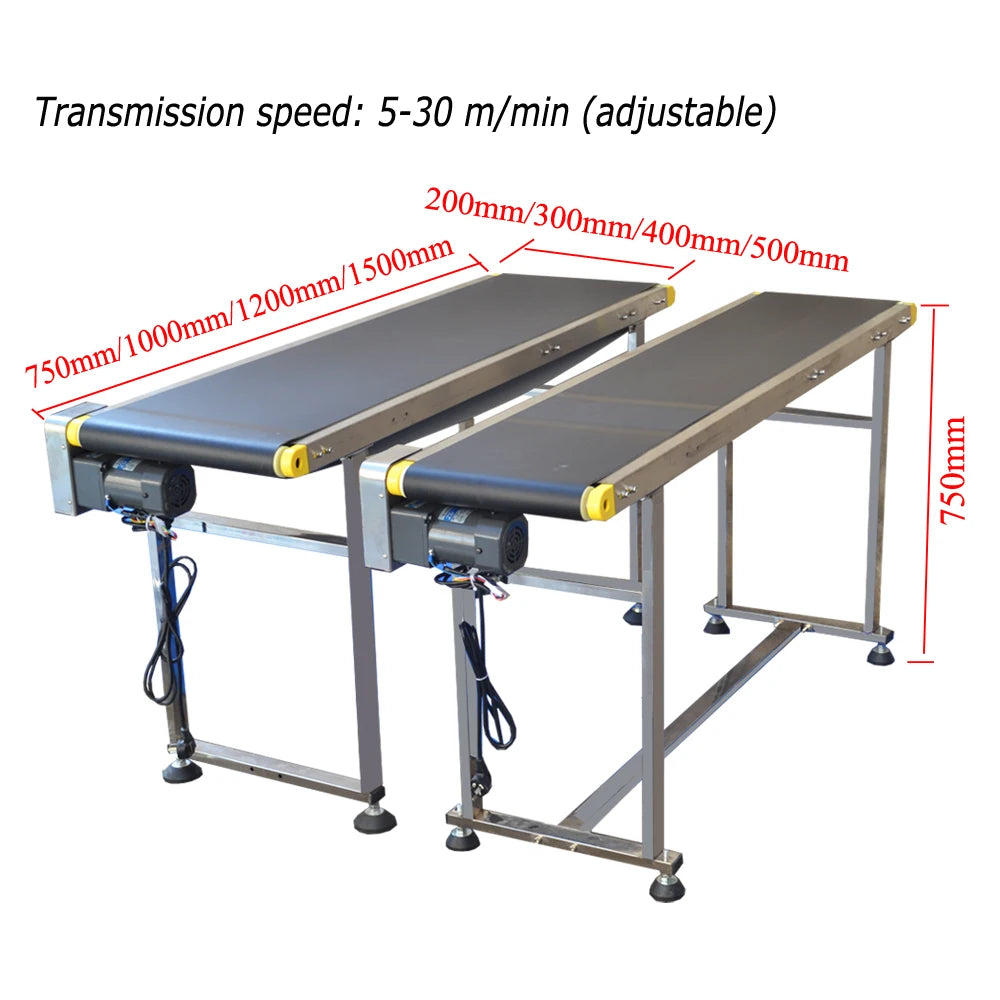 1500MM 1200MM 1000MM 750mm Steel Conveyor Belt Machine 200-500mm Width Adjustable Guardrail for Automatic Electrical Industrial