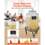 SucceBuy Beverage Dispenser 2.5Gallon Drink Dispensers Glass Juice Dispenser with Metal Stand Stainless Steel Spigot for Parties