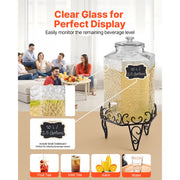 Load image into Gallery viewer, SucceBuy Beverage Dispenser 2.5Gallon Drink Dispensers Glass Juice Dispenser with Metal Stand Stainless Steel Spigot for Parties - AMOCART
