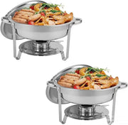 Charger l'image dans la visionneuse de galerie, Amocart 4 Pack Chafing Dish Buffet Set Stainless Steel Chafer w/4 Full Size Pan Round Catering Warmer Server for Party Banquets
