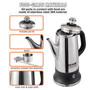 Charger l'image dans la visionneuse de galerie, SucceBuy Cafetière à Perc Moka Électrique 12 Tasses en Acier Inoxydable 304 avec Fonction Maintien au Chaud
