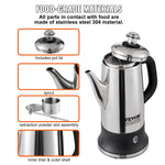 Amocart 12-Cup Electric Percolator Coffee Pot 304 Stainless Steel Coffee Percolator with Keep Warm Function