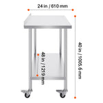Amocart Stainless Steel Work Table Commercial Food Prep Worktable with Casters Heavy Duty Prep Worktable for Restaurant Home