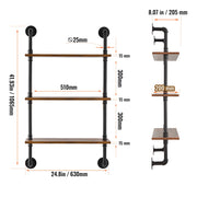 Load image into Gallery viewer, SucceBuy Industrial Pipe Shelf Wall-Mount Floating Rustic Wood Shelves Bracket Storage Rack Sundries Holder for Kitchen Bedroom - AMOCART
