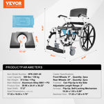 Amocart Shower Wheelchair 17.5in Bathroom Wheelchair for Inside Shower Adjustable Rolling Shower Chair for Disabled Adult