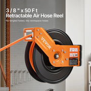 Charger l'image dans la visionneuse de galerie, Amocart Retractable Air Hose Reel 50FT Rubber Air Compressor Hose Reel Auto-Rewind W/ 5FT in Ceiling Wall-Mounted Air Hose
