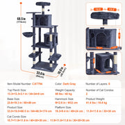 Bild in Galerie-Viewer laden, Amocart Cat Tree for Indoor Cats Cat Tower with Cat Condo Sisal Scratching Post HammockTop Perch Jumping Platforms Dark Grey

