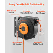 Load image into Gallery viewer, SucceBuy 30FT Retractable Extension Cord Reel with Lighted Triple Tap Outlet 10Amp Circuit Breaker for Ceiling Wall Mount Garage - AMOCART
