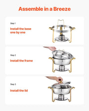 Charger l'image dans la visionneuse de galerie, 【Premium】Amocart 4 Pack Chafing Dish Buffet Set Stainless Steel Chafer w/4 Full Size Pan Round Catering Warmer Server for Party
