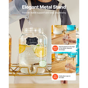 Load image into Gallery viewer, SucceBuy Beverage Dispenser Drink Dispensers for Parties, Glass Juice Dispenser with Metal Stand Lemonade Juice Water Dispensers - AMOCART

