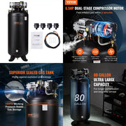 Bild in Galerie-Viewer laden, Amocart 80 Gallon Air Compressor for Industrial Sites Auto Repair 6.5HP 145PSI Oil Free Ultra Quiet Air Compressor Heavy
