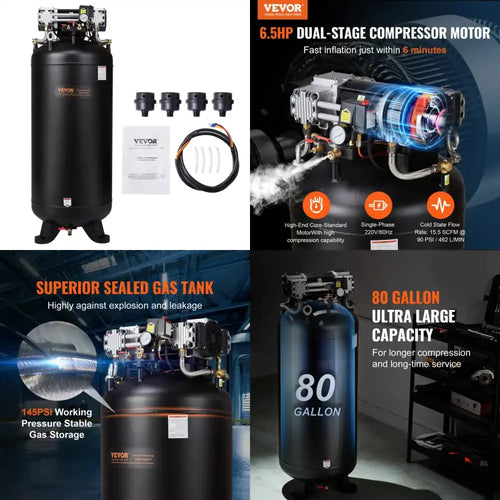 Amocart 80 Gallon Air Compressor for Industrial Sites Auto Repair 6.5HP 145PSI Oil Free Ultra Quiet Air Compressor Heavy