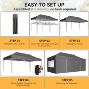 Charger l'image dans la visionneuse de galerie, Aoxun 10x20FT Pop Up Gazebo Heavy Duty Instant Canopy Tent with Sides Waterproof Outdoor Shelter for Garden Party BBQ with Wheeled Bag
