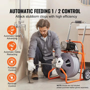 Load image into Gallery viewer, Amocart Drain Cleaner Machine 75FT/100FT 1/2 Inch Auto Feed Sewer Snake Drain Auger with Wheels Portable Drain Cleaning Machine
