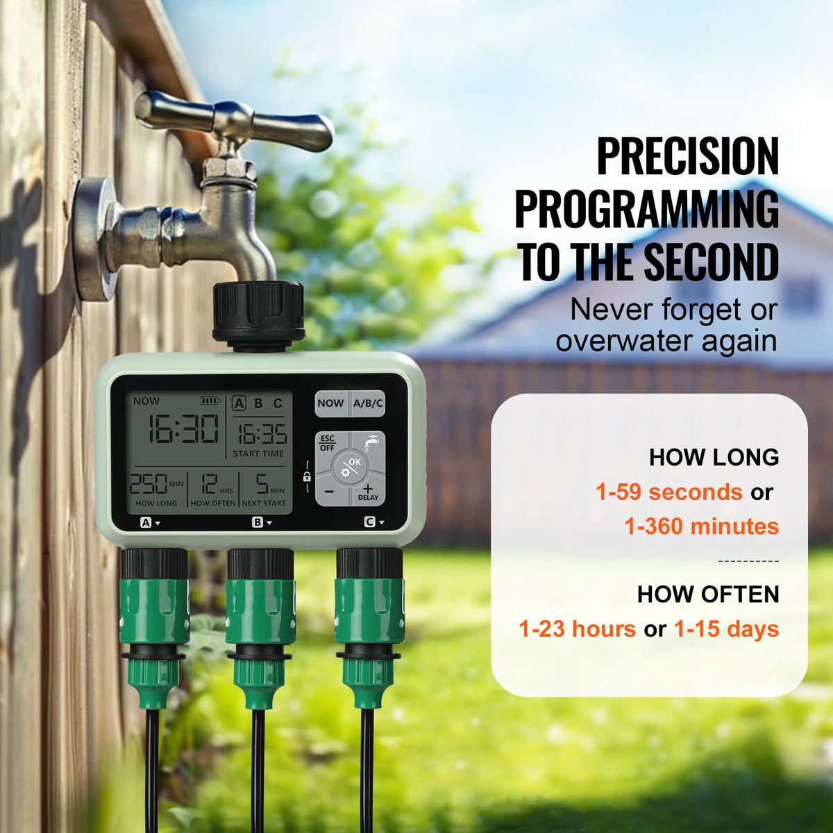 SucceBuy Water Timer 3 Outlets Hose 3 Independent Watering Zone LCD Display Rain Delay Mode Manual Mode Watering Sprinkler Timer Amocart
