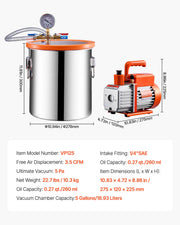Load image into Gallery viewer, SucceBuy 1.5 / 3 / 5 Gallon Vacuum Chamber &amp; 3.5CFM Single Stage Pump Kit with 4.92ft Hose for Degassing Resin Silicone Epoxies
