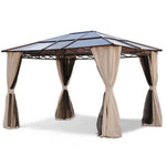 10x12 Hardtop Gazebo Aluminum Frame UV50+ Mosquito Net & Curtains Outdoor Garden Backyard Shelter, Custom