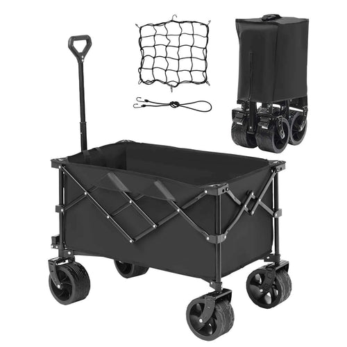 Amocart Collapsible Folding Wagon Beach Wagon Cart with All-Terrain Wheels Drink Holder Sport Wagon for Camping Shopping Garden