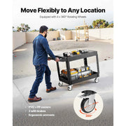 Bild in Galerie-Viewer laden, SucceBuy 550 lbs Utility Service Cart Two-Shelf Plastic Hand Dolly Cart with 360° Swivel Wheels for Warehouse Garage Cleaning
