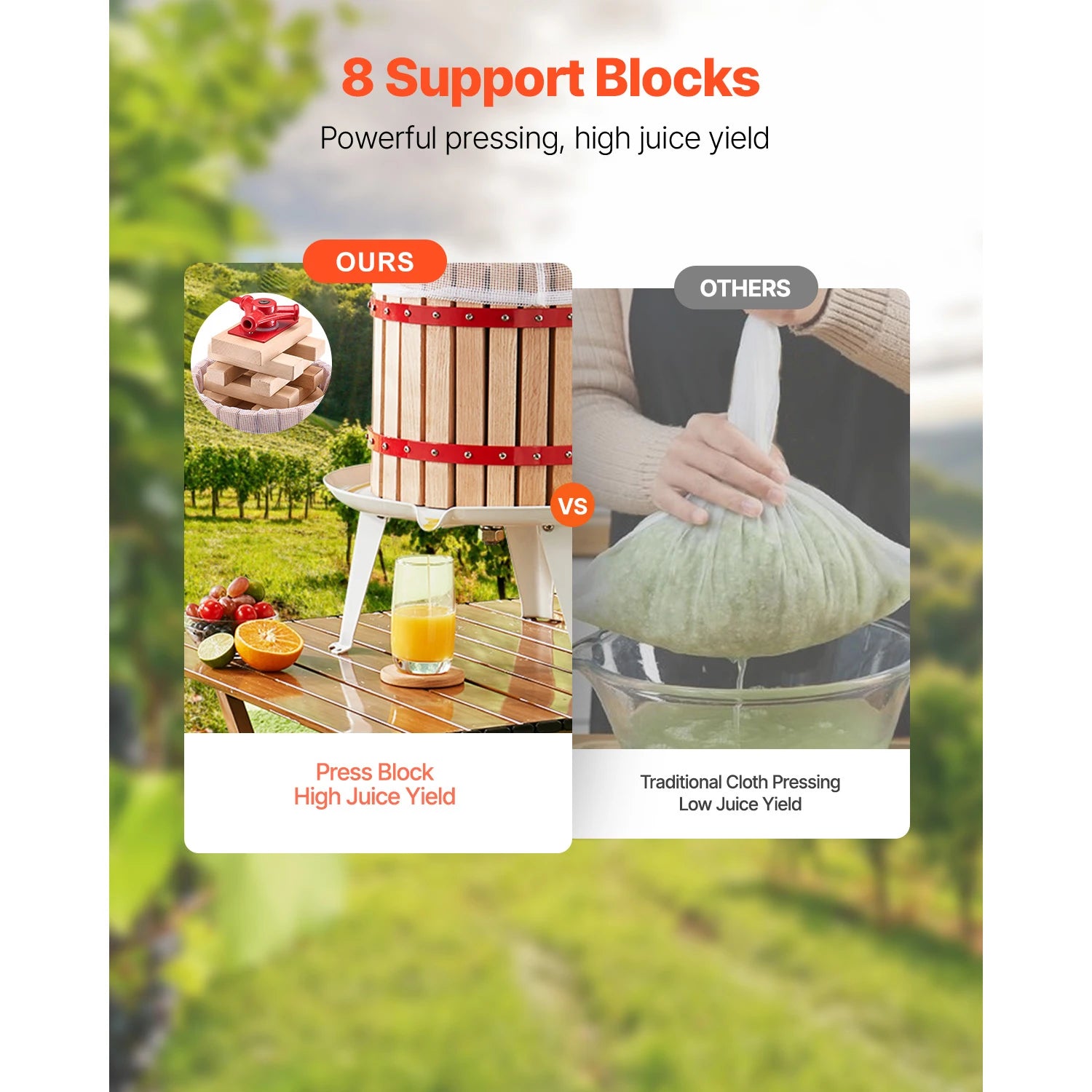 SucceBuy 6L 12L Fruit Wine Press Solid Wood Basket with 8 Blocks Heavy Duty Manual Juice Maker Cider Apple Grape Making Press