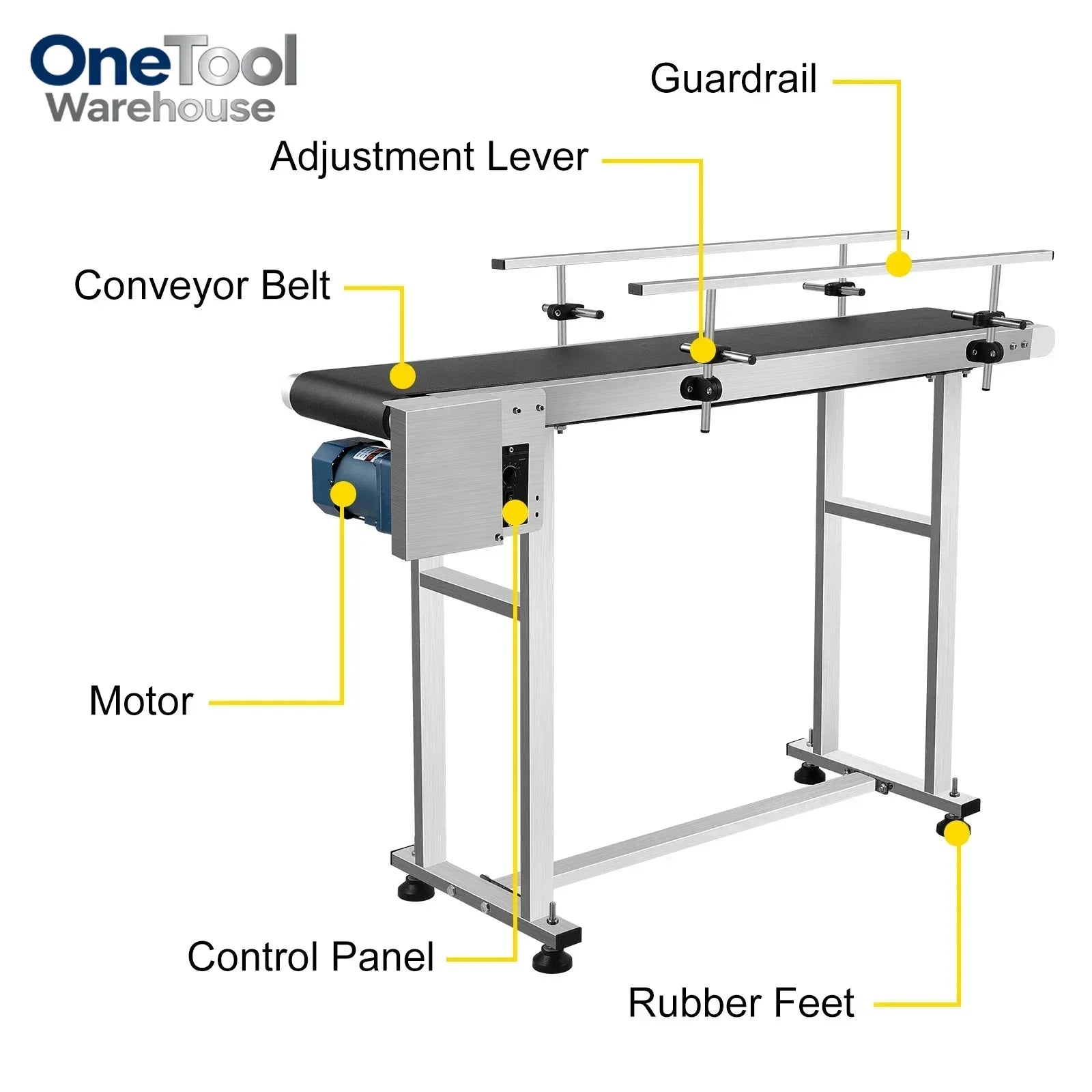 VEVOR 150 CM PVC Conveyor Belt Machine 59''x 7.8'' With Stainless Steel Adjustable Guardrail for Automatic Electrical Industrial
