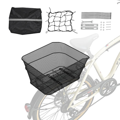 SucceBuy Rear Bike Basket Wire Mesh Bicycle Basket with Waterproof Cover Durable Metal Bike Back Basket Fits Most Rear Bike Rack