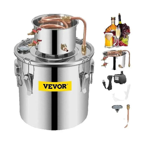 Amocart 3 5 8 Gal Distiller Moonshine Alcohol Brew Water Wine Essential Oil Brewing Kit Stainless Copper with Pump for Home DIY