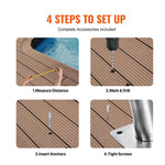 Amocart Pool Handrail Stainless Steel with Base Plate for Indoor/Outdoor Swimming Pool Safety Railing w/ Grip Cover for Decks
