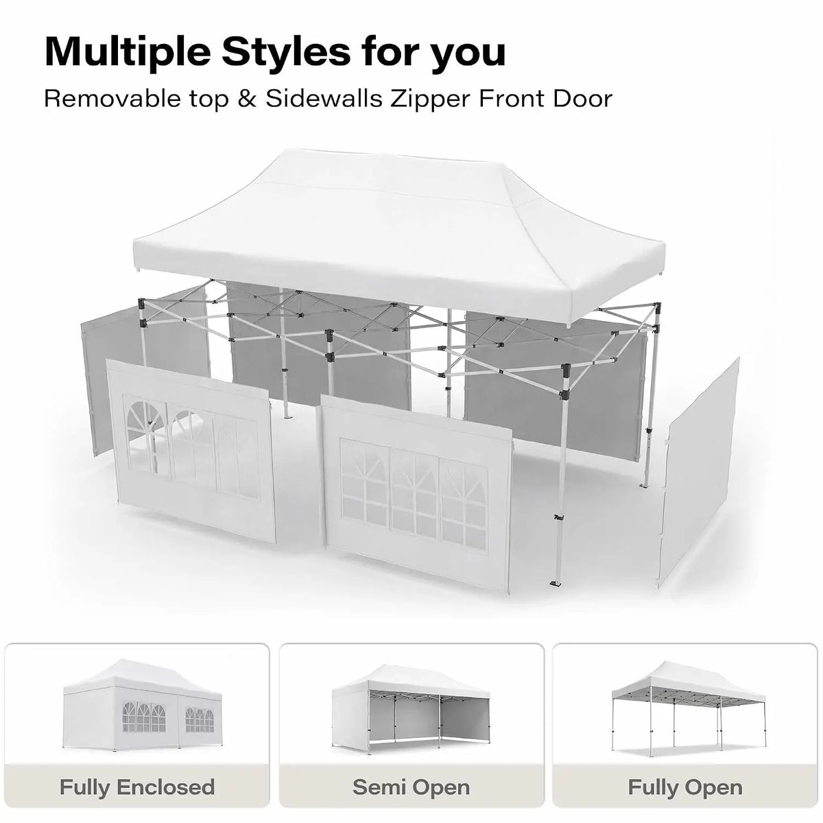 10x20 Pop Up Party Tent, Heavy Duty Waterproof Canopy with Removable Sidewalls & Roll-Up Door, Large White Event, Customized Amocart