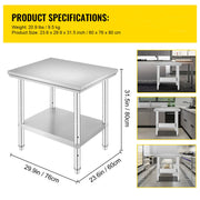 Load image into Gallery viewer, SucceBuy Stainless Steel Kitchen Work Bench Commercial Catering Table Worktable w/Undershelf 330LBS 286LBS for Restaurant Garage
