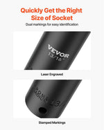 Amocart 19 Impact Socket Set 1/2" Impact Sockets Deep Socket 6-Point Sockets 1/2 Inches Drive Socket Impact 3/8 inch 1-1/2 inch
