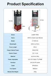 Load image into Gallery viewer, LASER TREE 4w 5W Laser Module 450nm Laser Head Blue Laser for Cnc Laser Engraving Cutting Machine WoodWorking DIY Tools
