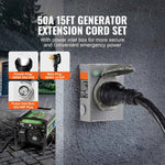 Amocart 50Amp Generator Cord & Power Inlet Box Kit NEMA 14-50P/SS2-50R STW 6/3+8/1 AWG Power Cord with Lock Connector for RV