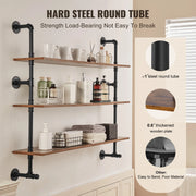 Load image into Gallery viewer, SucceBuy Industrial Pipe Shelf Wall-Mount Floating Rustic Wood Shelves Bracket Storage Rack Sundries Holder for Kitchen Bedroom - AMOCART
