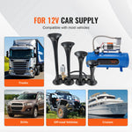 Amocart Train Horns Kit 4 Trumpet Air Horn Kit 150dB Train Horns 12V Air Compressor with 3/6/10L Tank, for Pickup Trucks Train