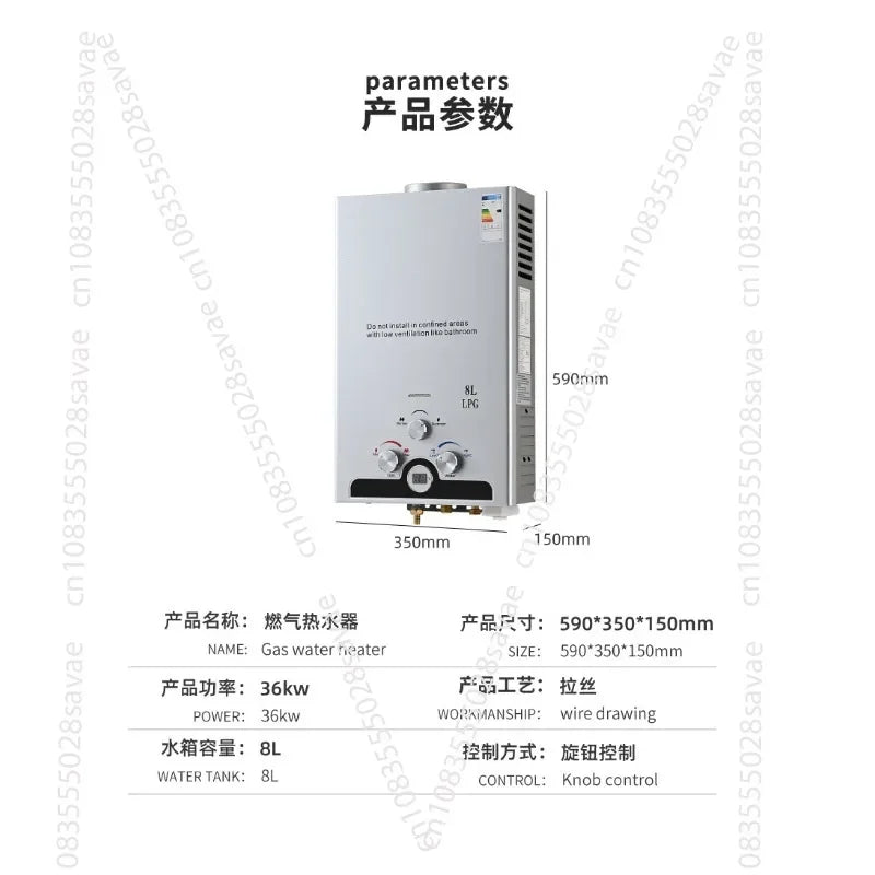 Gas Water Heater Bathroom Universal Natural Gas Water Heater Instant Heating Household 6L/8L/10L/12L