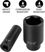 Amocart 19 Impact Socket Set 1/2" Impact Sockets Deep Socket 6-Point Sockets 1/2 Inches Drive Socket Impact 3/8 inch 1-1/2 inch