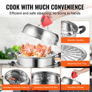 Load image into Gallery viewer, Amocart Steamer Pot 11in/28cm, 3 Tier Steamer Pot for Cooking with 8.5QT Stock Pot, 304 Stainless Steel Food Steamer Cookware
