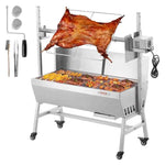 【Premium】Amocart 35inch Rotisserie Grill Electric Motor Charcoal Spit Grill Stainless Steel Roaster w/Lock le Wheels for Campin