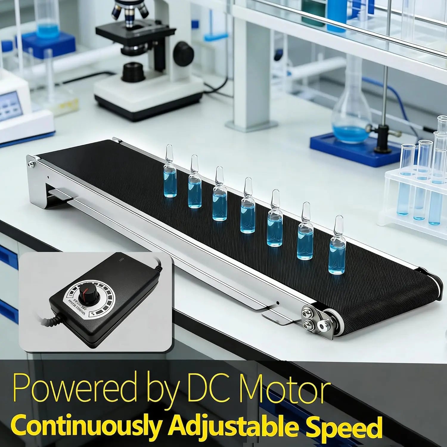 85*460mm Mini Conveyor Belt Stainless Steel Frame PU Belt DC24V Automatic Track Cargo Lane Channel Conveyor Load 3.5-5KG