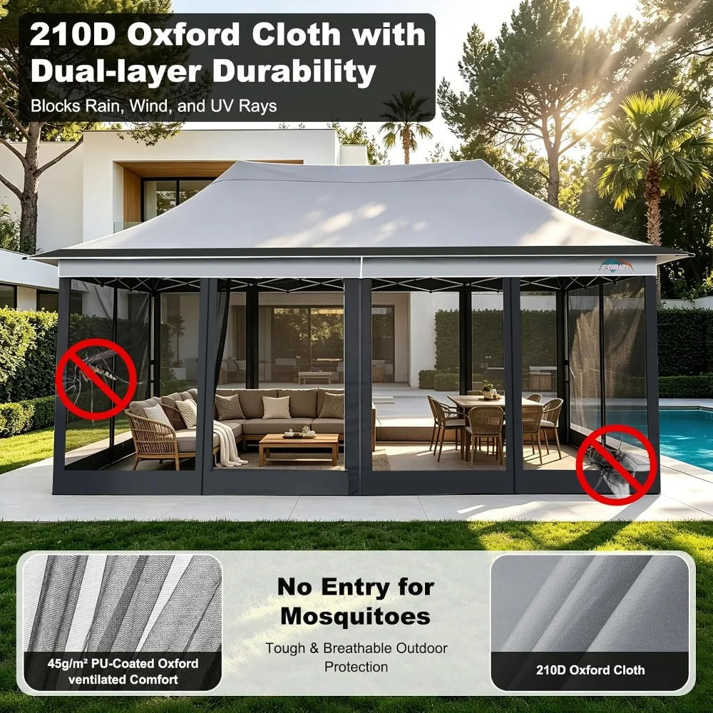 12x20 Pop Up Gazebo on Clearance with Mosquito Netting, Light Gray | Pop Up Canopy Tent, Adjustable Height, Easy, Customized