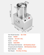 Amocart 6 10 15L Food Processor & Vegetable Chopper Food-Grade Stainless Steel Food Processor Chopper w/2 Extra S-Curve Blade