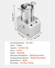 Charger l'image dans la visionneuse de galerie, SucceBuy 6 10 15L Food Processor &amp; Vegetable Chopper Food-Grade Stainless Steel Food Processor Chopper w/2 Extra S-Curve Blade
