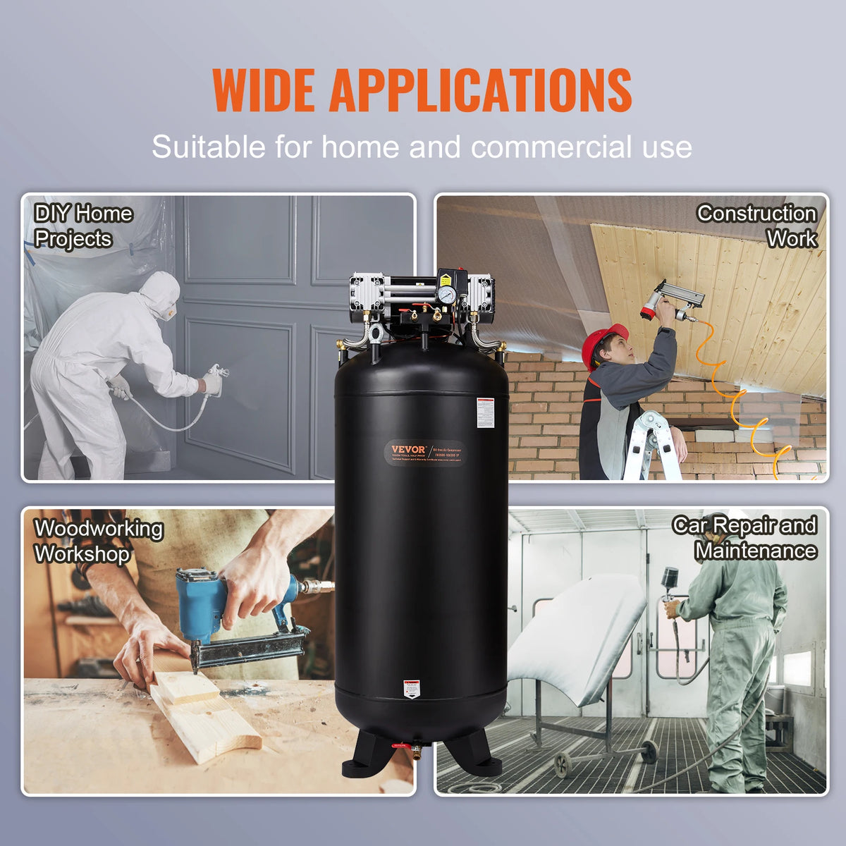 SucceBuy 80 Gallon Air Compressor 6.5HP 145PSI Oil Free Air Compressor Ultra Quiet Compressor for Industrial Sites Auto Repair Amocart