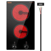 Bild in Galerie-Viewer laden, SucceBuy 12 inch Electric Cooktop 2 Burners Built-in Electric Stove Top Ceramic Top Radiant Cooktop w/ Glass Panel Knob Control
