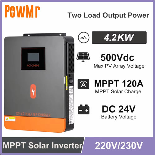 PowMr 4.2KW Home Inversor DC 24V to 230VAC Off Grid Hybrid Inverter 120A MPPT Solar Charge Max PV 500V Fit Lithium Batteria BMS