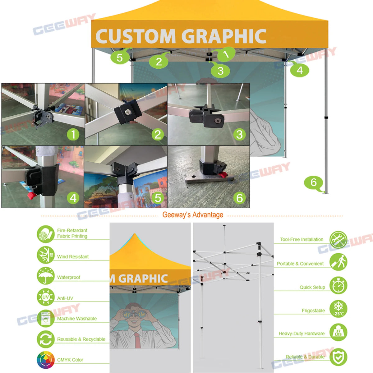 Premium 3x3 Pop Up Waterproof Party Canopy Gazebo Tent, Fit Tradeshow, Wedding, Patio Terrace & Outdoor Commercial Promotions Amocart
