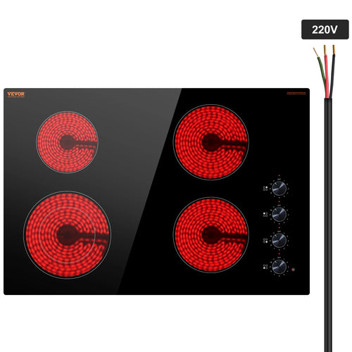 SucceBuy 30 inch Electric Cooktop 4 Burners Built-in Electric Stove Top Ceramic Top Radiant Cooktop w/ Glass Panel Knob Control