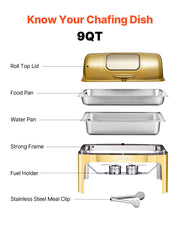 Bild in Galerie-Viewer laden, Amocart 9Qt Roll Top Chafing Dish Buffet Stainless Steel Chafer with Full Size Pan Visible Lid Rectangle Catering Warmer Server
